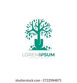 Baum-Logo und Schaufel in einem, Natur-Design-Vorlage kombiniert