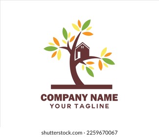 tree logo with a small house on it