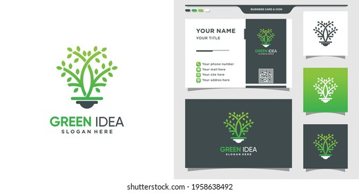 Tree logo with smart concept and business card design Premium Vector