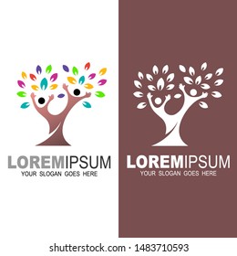 tree logo and social design template ,charity logo , leaf and human, colorful logo template