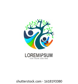 Tree logo and social design template ,charity logo , leaf and human, colorful logo template