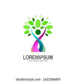 Tree logo and social design template ,charity logo , leaf and human, colorful logo template