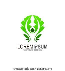 Logo de árbol y plantilla de diseño social, logotipo de caridad , hoja y humano, plantilla de logotipo verde