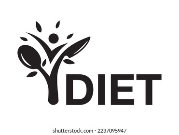 tree logo. spoon, knife, people, leaf combination. icons and labels for health food diet restaurant and etc.