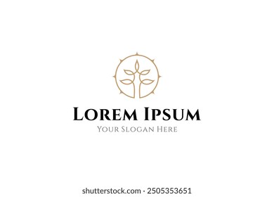 Logotipo del árbol con la combinación del sol en estilo del diseño del arte de línea