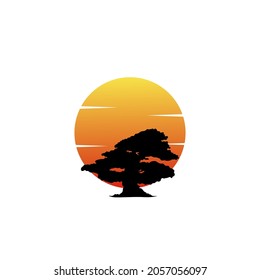 tree logo with sunset background