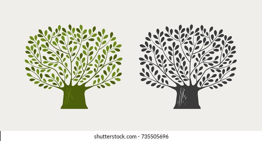 Tree logo or symbol. Nature, ecology, environment icon. Vector illustration