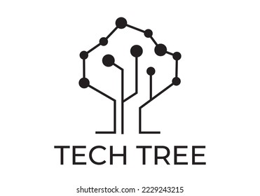 tree logo with tech style icon design vector