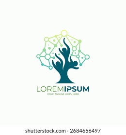 Tree logo with technology design, people and tree logo combination, blue color