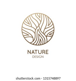 Tree logo template. Abstract outline round icon of trees, garden, wavy lines. Vector emblem for business design, badge for a cosmetology, farming, ecology concept, spa, health and yoga Center.