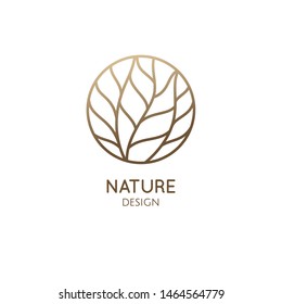 Tree Logo Template. Abstract Outline Round Icon Of Tree Branches, Wavy Lines. Tropical Plant. Vector Emblem For Business Design, Badge For A Cosmetology, Ecology Concept, Spa, Health And Yoga Center.