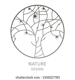 Tree logo template. Abstract outline round icon of trees. Vector logo for business design, icon for cosmetology, ecology concept, health, spa, yoga and eco products.