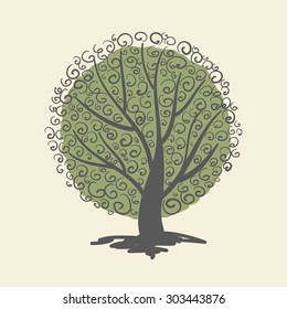 Tree logo template. 
Beautiful decorative tree card or background.  Vector illustration. 
