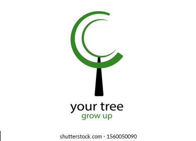 Tree logo template vector icon illustration.crescent concept.