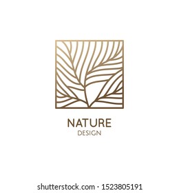 Plantilla de logotipo de árbol, patrón de madera. Icono cuadrado resumido de árboles, jardín, líneas onduladas. Emblema vectorial para diseño empresarial, para cosmetología, agricultura, concepto ecológico, spa, salud, centro de yoga