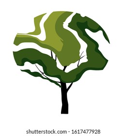Tree logo. Unusual tree with a crown of wavy lines