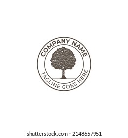 Tree Logo vector design template. Tree in circle. Root Of The Tree logo illustration. Vector silhouette of a tree.