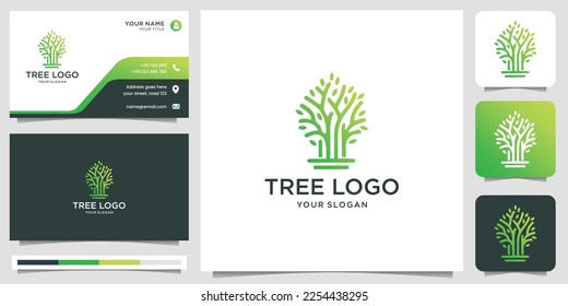 Tree logo vector icon. Nature trees vector illustration logo design and business card template.