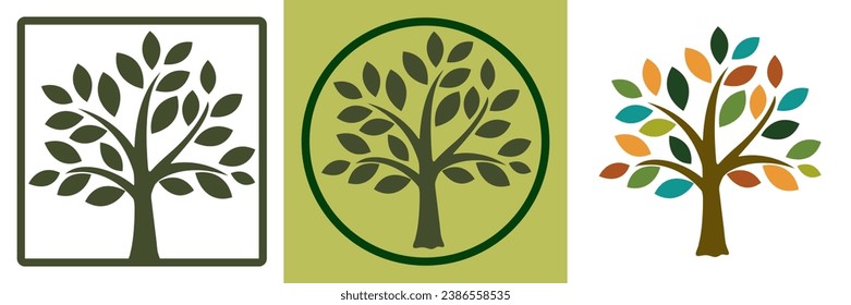Tree logo. Vector icon. Sipmle symbol of growth and organic natural design. Tree trunk with leaves. Emblem for eco company.