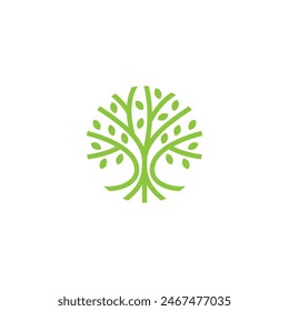 tree logo vector illustration, circle nature tree logo template