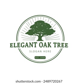 tree logo vector oak big tree with outline ray circle green 