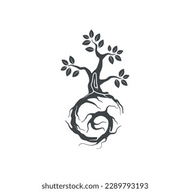 tree logo vector, tree and spiral roots	