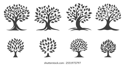 Tree logo vintage nature symbol. Simple flat forest flora