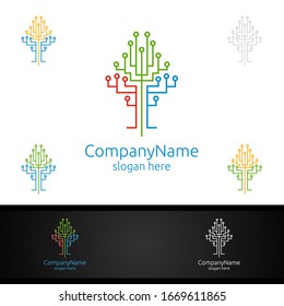 Tree Logo with Wires it and electronic cable, Connection Technology Concept