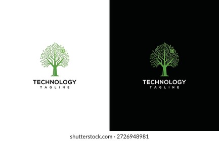 A tree logo with the word technology displayed on a white and black background from a front viewpoint showcasing modern graphic design