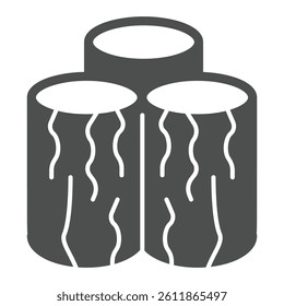 Tree logs solid icon, forest industry concept. Vector graphics. Three wooden logs, wood sawing sign on white background, glyph style icon for mobile or web design