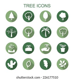 tree long shadow icons, flat vector symbols