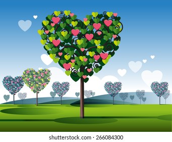 Tree of Love, gardens or landscapes that would symbolize the beauty of love, clouds, and trees share that love, everywhere love, love others, love the environment.