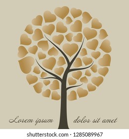 Tree of love and gold heart shape leaves vector background wedding invitation card theme