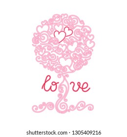 Tree of  love. Hand drawn Doodle background. Vector illustration