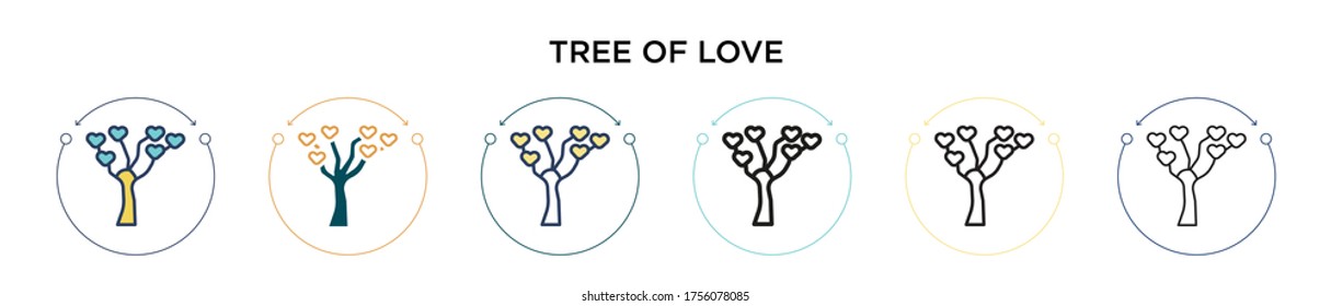 Tree of love icon in filled, thin line, outline and stroke style. Vector illustration of two colored and black tree of love vector icons designs can be used for mobile, ui, web