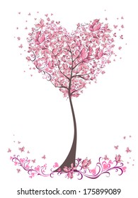 Tree of love with leaves from heart shape. Weddings or Valentine's day idea for your design