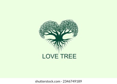 Logotipo del amor del árbol, árbol de forma del corazón, logotipo del árbol del amor del roble