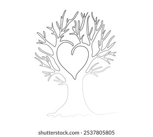 Árbol y amor una línea de diseño de ilustración de arte