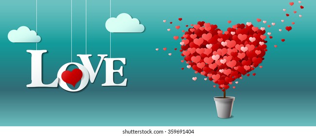 tree of love in pot, heart shape, valentine 's day