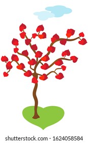 tree of love with red hearts 