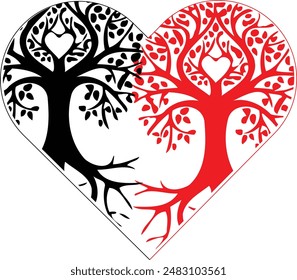 Tree Love with Roots Vector illustration, Tree of life logo design inspiration isolated on white background
