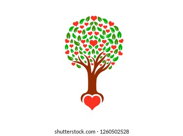 Tree with loving hearts, vector logo