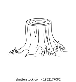 Tree Lumber Wooden Trunk Stump vector illustration, simple hand drawn Line Icon 