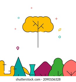 Tree with a lush crown filled line vector icon, simple illustration, forest, garden related bottom border.