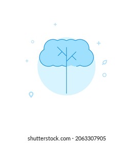 Tree with a lush crown vector icon. Tree symbol. Flat illustration. Filled line style. Blue monochrome design. Editable stroke. Adjust line weight.
