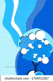 A tree with lush foliage of bright circles on a wavy background. The concept of ecology, natural product. Vector illustration for your design.