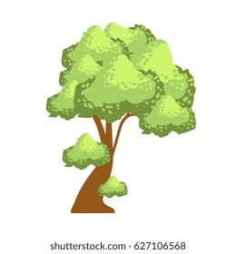 Tree with lush green foliage, element of a landscape. Colorful cartoon vector Illustration