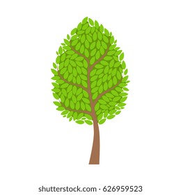 Tree with lush green foliage, leaves element of a landscape. Colorful cartoon vector Illustration