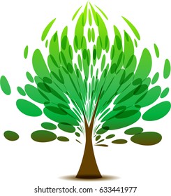 Tree with lush green foliage on white background