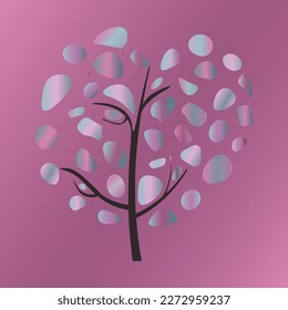A tree made of colored stones on a pink background. Vector graphics.
